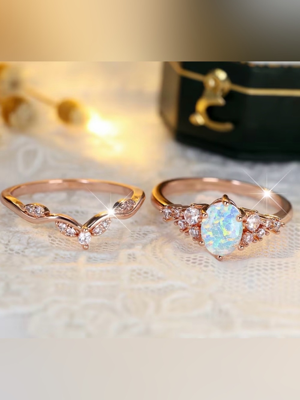 Rose Gold Opal Engagement Ring. - Picture 4 of 8